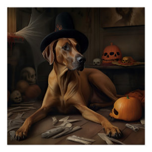 Poster Citrouilles Ridgeback Rhodésien Halloween Effrayan