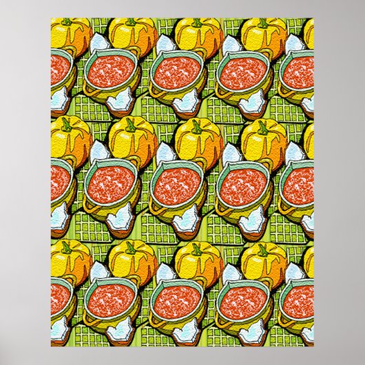 Poster Citrouilles, soupe et Arrière - plan rayé (Devant)