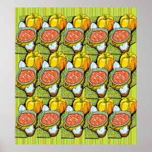 Poster Citrouilles, soupe et Arrière - plan rayé