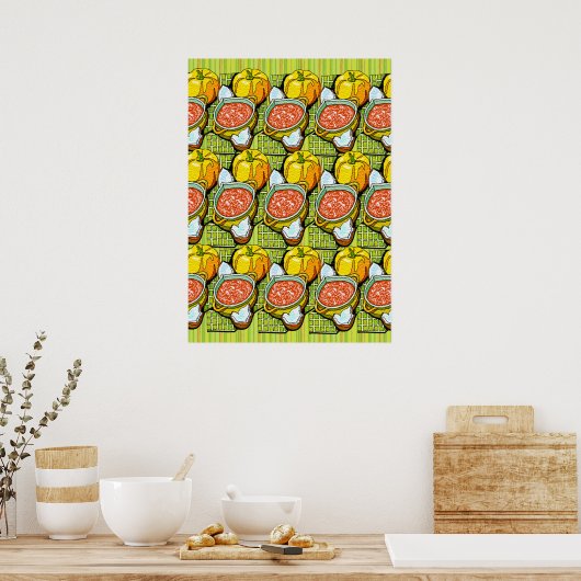 Poster Citrouilles, Soupe et Fond Rayé (Cuisine)