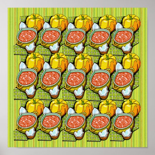 Poster Citrouilles, Soupe et Fond Rayé Petit (Devant)