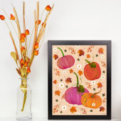 Poster Citrouilles Whimsical Automne Feuilles Aquarelle A