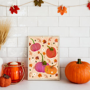Poster Citrouilles Whimsical Automne Feuilles Aquarelle A