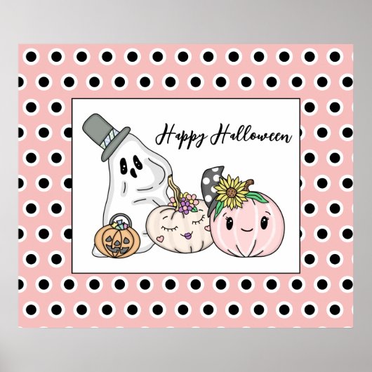 Poster Citrouilles Whimsical d'Halloween rose et Boo (Devant)