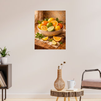 Poster Citrus Bowl Still Life a Warm Rustic Kitchen