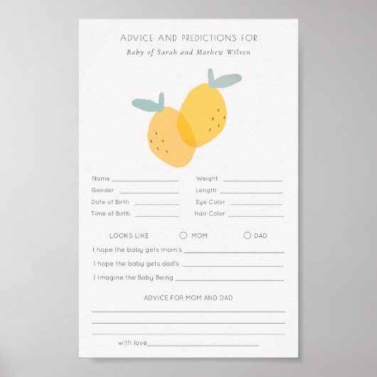 Poster Citrus Citrus Baby shower Conseils Prédiction (Devant)