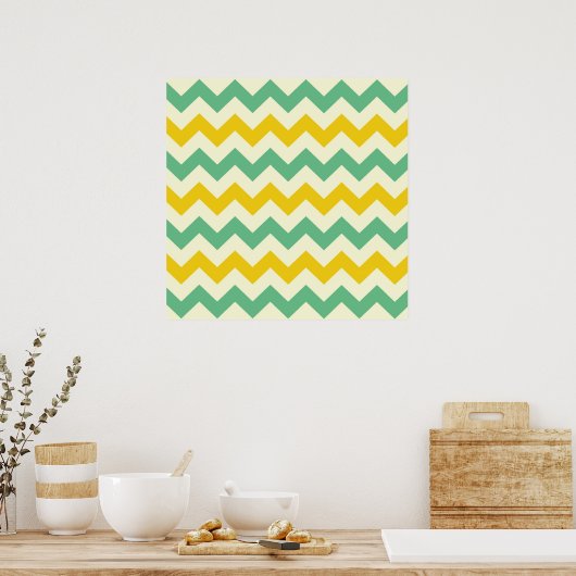 Poster Citrus et Lime Chevron Zigzags Jaune Vert (Cuisine)
