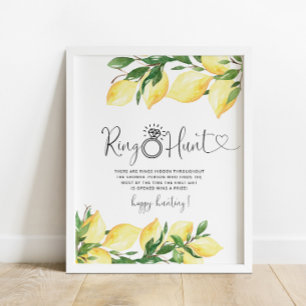 Poster Citrus Lemon Floral Ring Fête des mariées Jeu