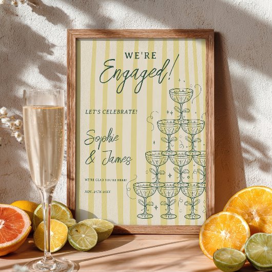 Poster Citrus Yellow Champagne Tower Engagement Welcome