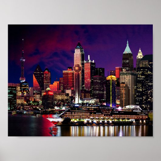 Poster City Lights Night Sky Cruise liner Pastiche (Devant)