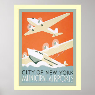 Poster City of New York Municipal Airports~ Vintage