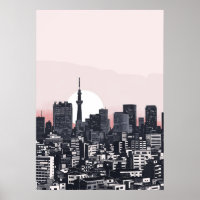 Poster Cityscape japonais vintage 90s Pop Art Prin