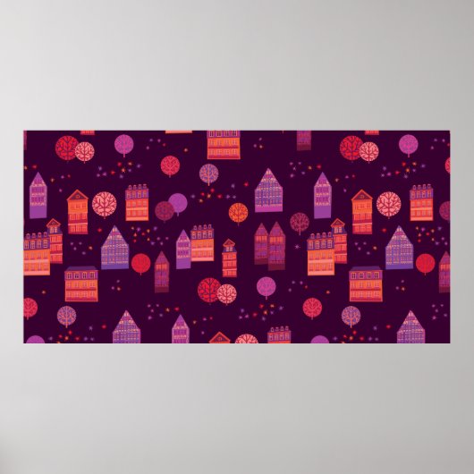 Poster Cityscape main dessinée sans couture motif (Devant)