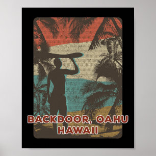 Poster Ckdoor Oahu Hawaii Surf vintage Plage Noix de Coco