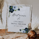 Poster clair bleu marine fleuri signe de bienvenue<br><div class="desc">belle aquarelle bleu clair et bleu marine. Le texte et les couleurs de cette affiche peuvent être modifiés.</div>