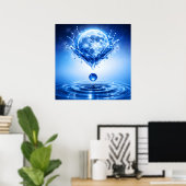 Poster Clair de Lune Bleu Minuit Liquide Éclaboussé (Bureau à domicile)