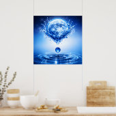 Poster Clair de Lune Bleu Minuit Liquide Éclaboussé (Cuisine)