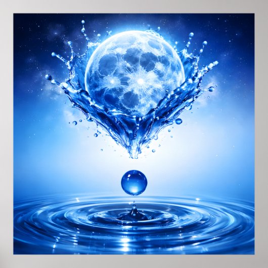 Poster Clair de Lune Bleu Minuit Liquide Éclaboussé (Devant)