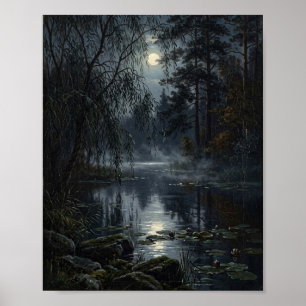 Poster Clair de lune dans la clairière de la forêt de min