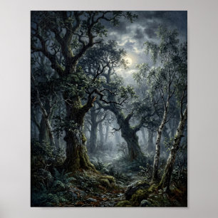 Poster Clair de lune dans la clairière de la forêt de min