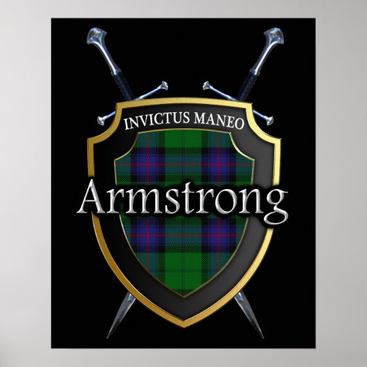 Poster Clan Armstrong Tartan Scottish Shield & Swords (Devant)