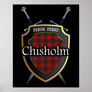 Poster Clan Chisholm Tartan Scottish Shield & Swords