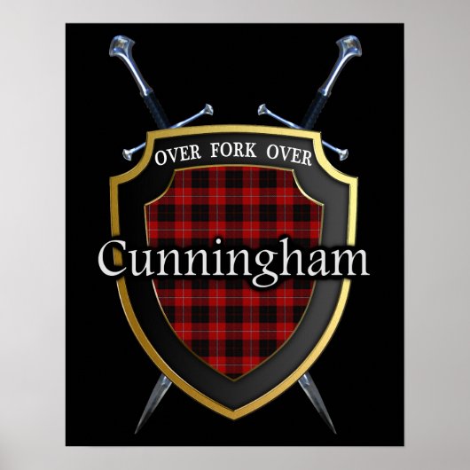 Poster Clan Cunningham Tartan Scottish Shield & Swords (Devant)