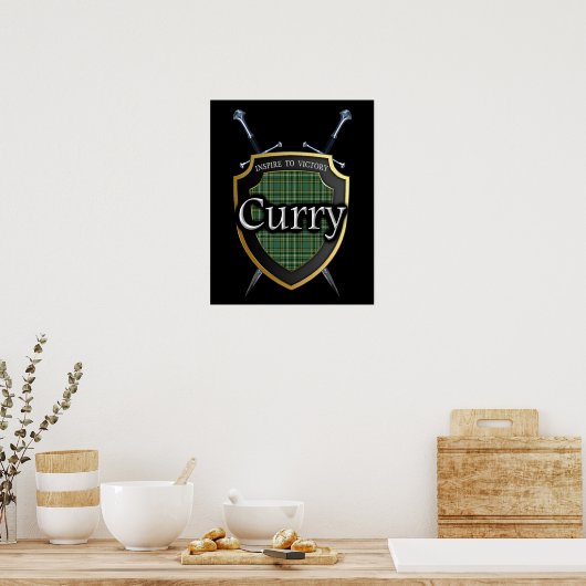 Poster Clan Currie Curry Tartan Shield & Swords Imprimer (Cuisine)