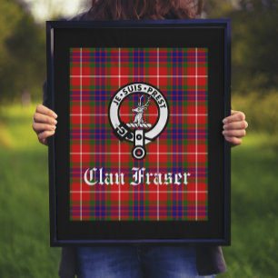 Poster Clan Fraser Crest Badge et Tartan Art Print