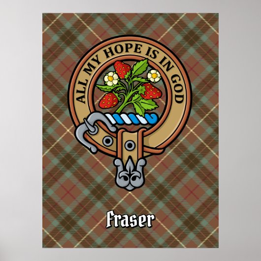 Poster Clan Fraser Crest sur la chasse Tartan Patiné (Devant)