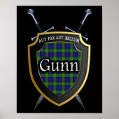 Poster Clan Gunn Tartan Scottish Shield & Swords (Devant)