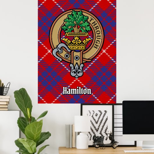 Poster Clan Hamilton Crest sur Red Tartan (Bureau à domicile)