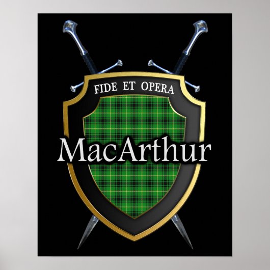 Poster Clan MacArthur Tartan Scottish Shield & Swords (Devant)