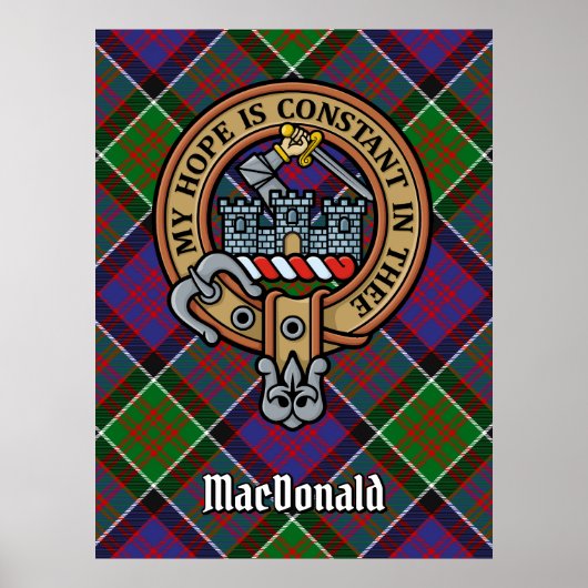 Poster Clan MacDonald de Clanranald Crest sur Tartan (Devant)