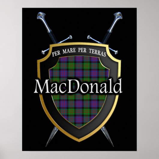 Poster Clan MacDonald Tartan Scottish Shield & Swords (Devant)