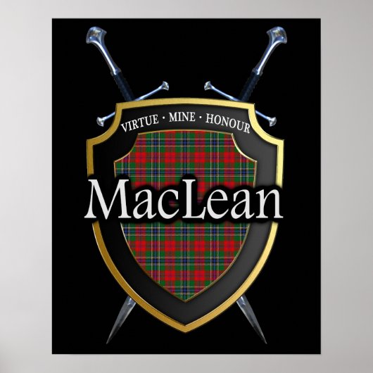 Poster Clan MacLean Tartan Scottish Shield & Swords (Devant)