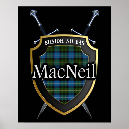 Poster Clan MacNeil Tartan Scottish Shield & Swords (Devant)