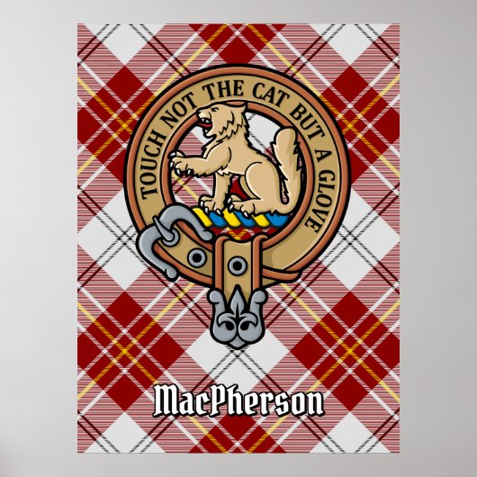 Poster Clan MacPherson Crest sur la robe rouge Tartan (Devant)