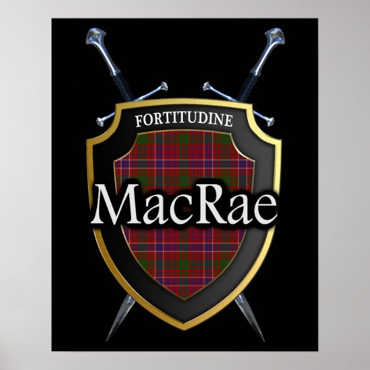 Poster Clan MacRae Tartan Scottish Shield & Swords (Devant)