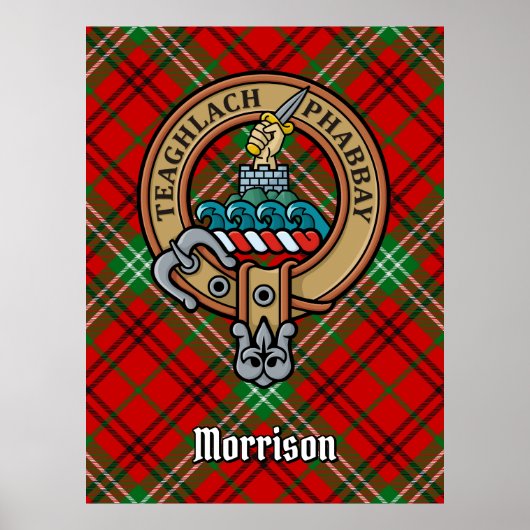 Poster Clan Morrison Crest sur Red Tartan (Devant)