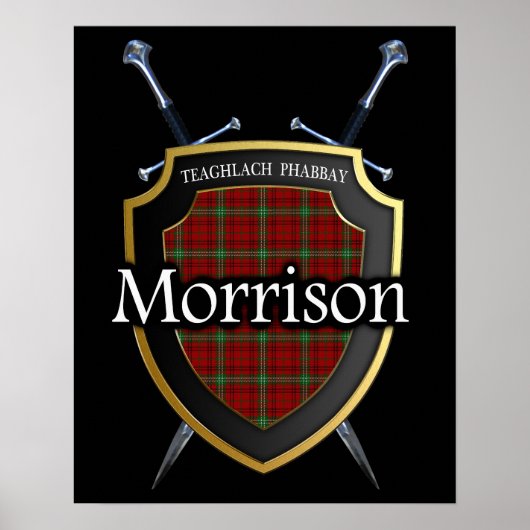 Poster Clan Morrison Tartan Scottish Shield & Swords (Devant)