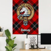 Poster Clan Ramsay Crest sur Red Tartan (Bureau à domicile)