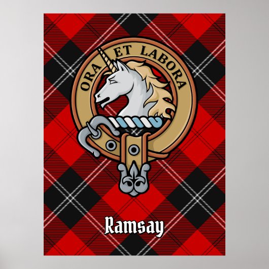 Poster Clan Ramsay Crest sur Red Tartan (Devant)