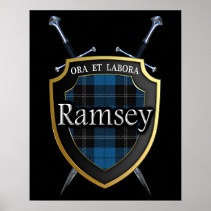 Poster Clan Ramsey Ramsay Tartan Scottish Shield & Swords