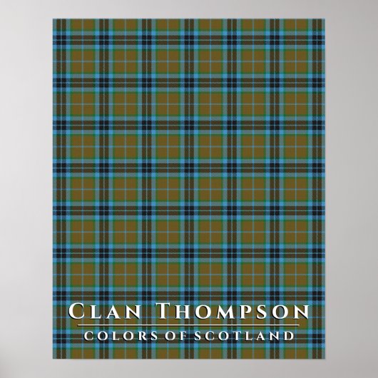 Poster Clan Thompson Colors Scotland Blue Tartan Brown (Devant)