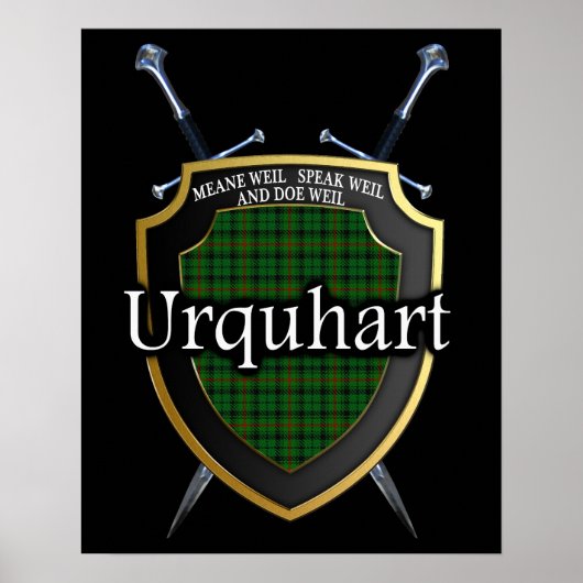 Poster Clan Urquhart Tartan Scottish Shield & Swords (Devant)