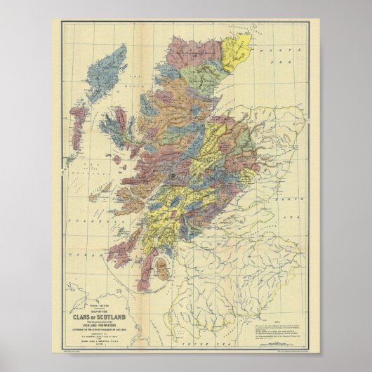 Poster Clans Of Scotland Historical Map Locations Des Cla (Devant)