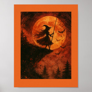 Poster Clapet de la Sorcière et de la Lune   Halloween éf