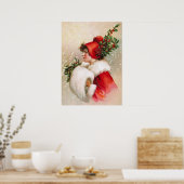 Poster Clapsaddle : Fille d'hiver avec Casquette Holly (Cuisine)