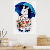 Poster Clapsaddle : Fille lapin de Pâques avec parapluie (Cuisine)